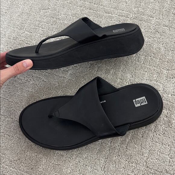 EUC Fitflop F-Mode Leather Flatform Toe-Post Sandals black platform thong - Picture 9 of 14